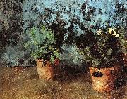 Carl Schuch Zwei Blumentopfe mit Stiefmutterchen France oil painting artist